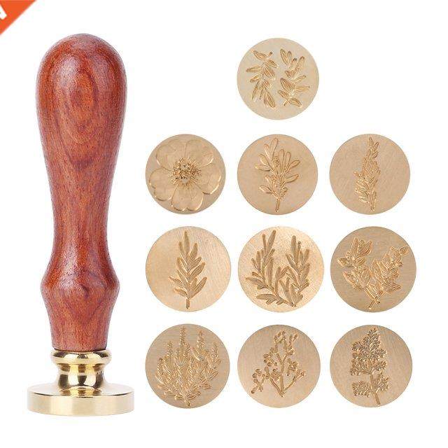 Wood Handle Paint Seal Retro Plant Pattern DIY Envelope Wax