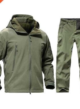 Tactical Uniform Soft Shell Jacket+Pants Hiking Hunting Suit
