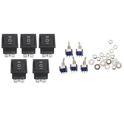 5Pcs  Pin 2P2T DPDT ON-OFF-ON Toggle Switch & 5Pcs 6 Pin