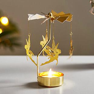 Gold Romantic Rotating Candlestick Spinning Carrousel Tea Li