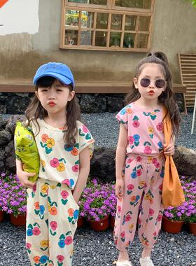 MILANCEL 2022 Summer Girls Set Vest Ninth Pants Loose Flower