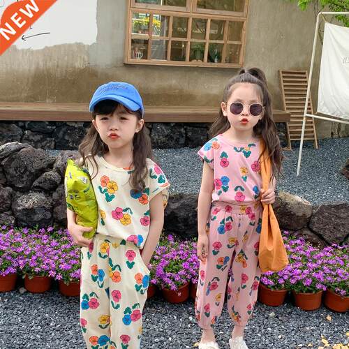MILANCEL 2022 Summer Girls Set Vest Ninth Pants Loose Flower