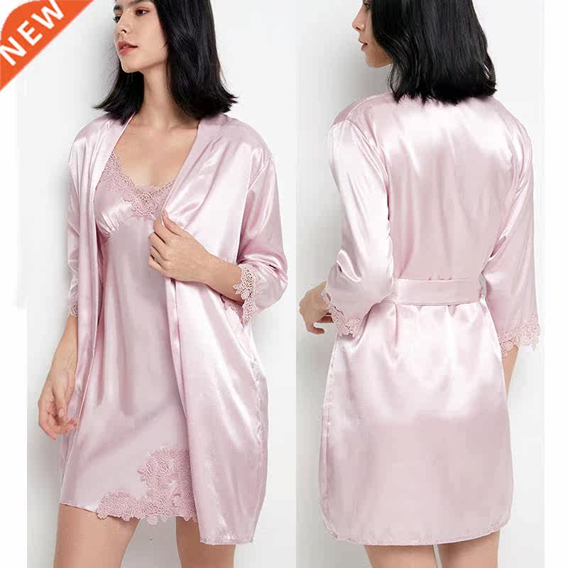 Plus Size 5PC Sleepwear Female Pajamas Set Satin Pyjamamas S