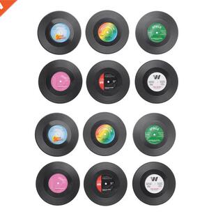 12Pieces / Set Spinning Retro Vinyl Disc Drink Coasters