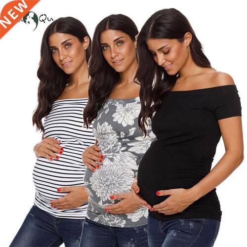 Womens Maternity Tops Off Shoulder Short Sleeve Side Ruched
