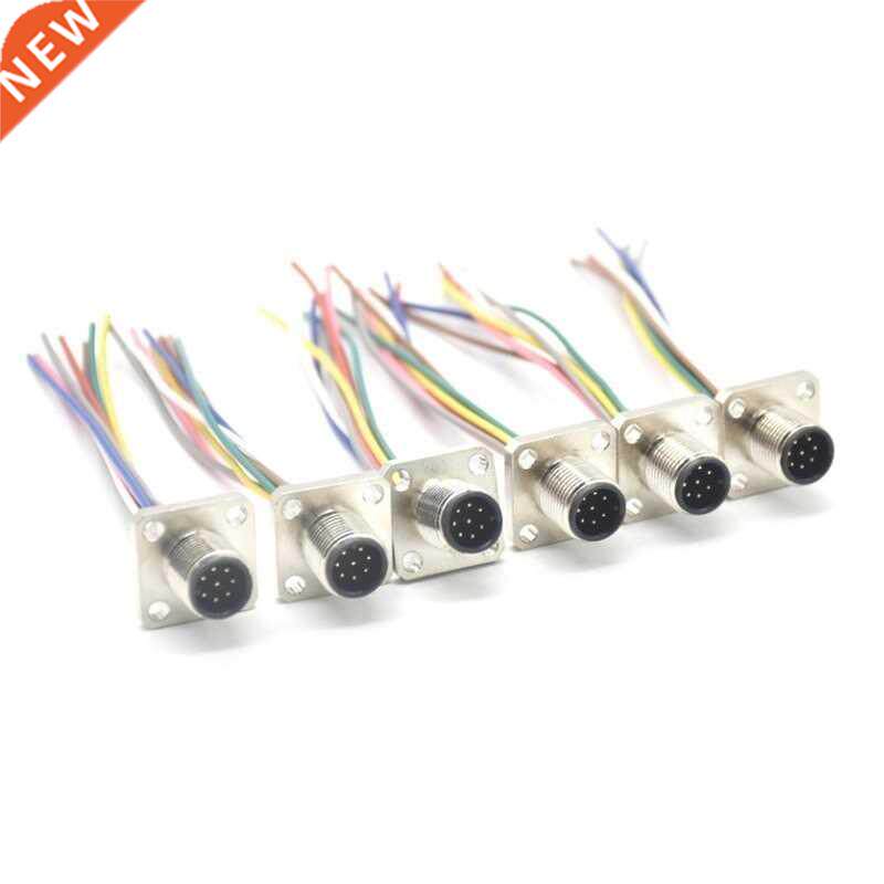 High Quality M12-8 Core 6P 2A Square Fixed Male Connector wi