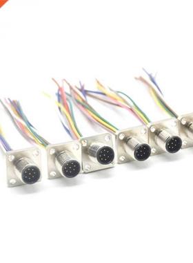 High Quality M12-8 Core 6P 2A Square Fixed Male Connector wi