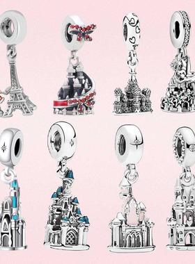 925 Silver charm Magic Elf Castle Dangle charm pengdant Fit