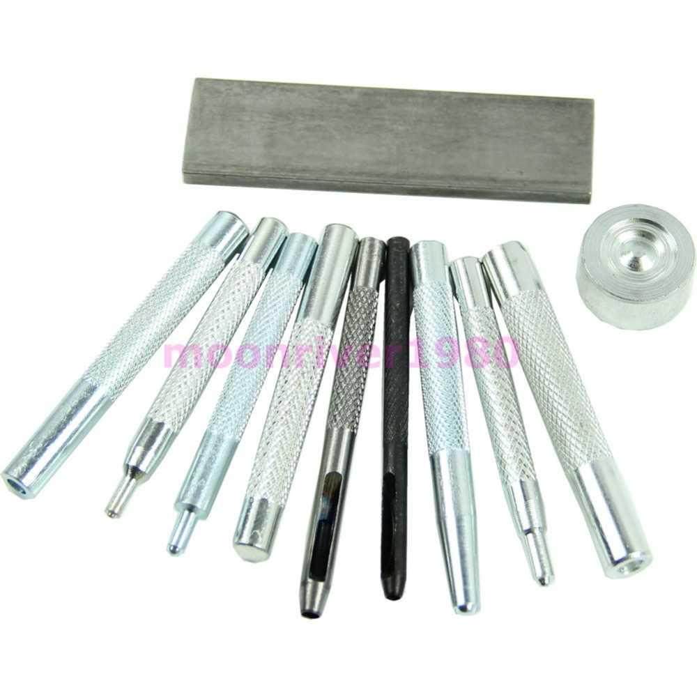 Set of 11 Craft Tool Die Punch Snap Rivet Setter Base Kit Fo