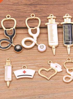 10PCS 6 Styles Doctors Dripping Oil Charm Stethoscope Syring