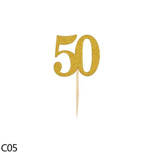 10/20pcs Gden Digital Cake Topper 18 21 0 40 50 60 Years