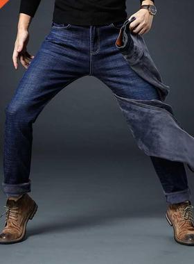 Jantour Brand Winter Warm Fleece Men's Jeans Thick Stret
