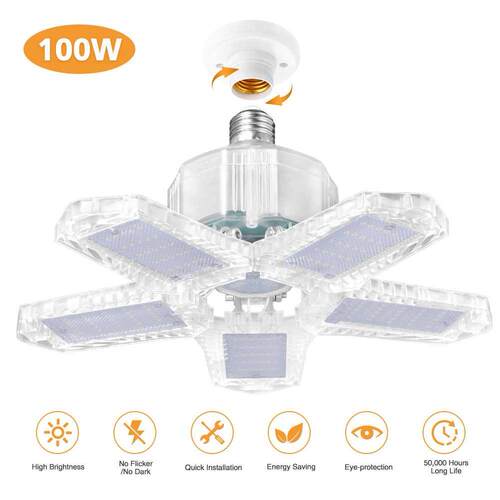 100w LED Garage Light 5 Leaf Deformation Fan Ceiling Light E