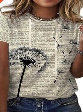 Women's 3D Danon Print Floral Themed Round Neck T-Sh