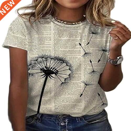 Women's 3D Danon Print Floral Themed Round Neck T-Sh