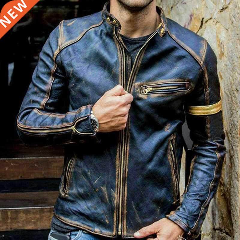Jacket Men's Fashion Faux Leather Stand Punk Motorcycle图片