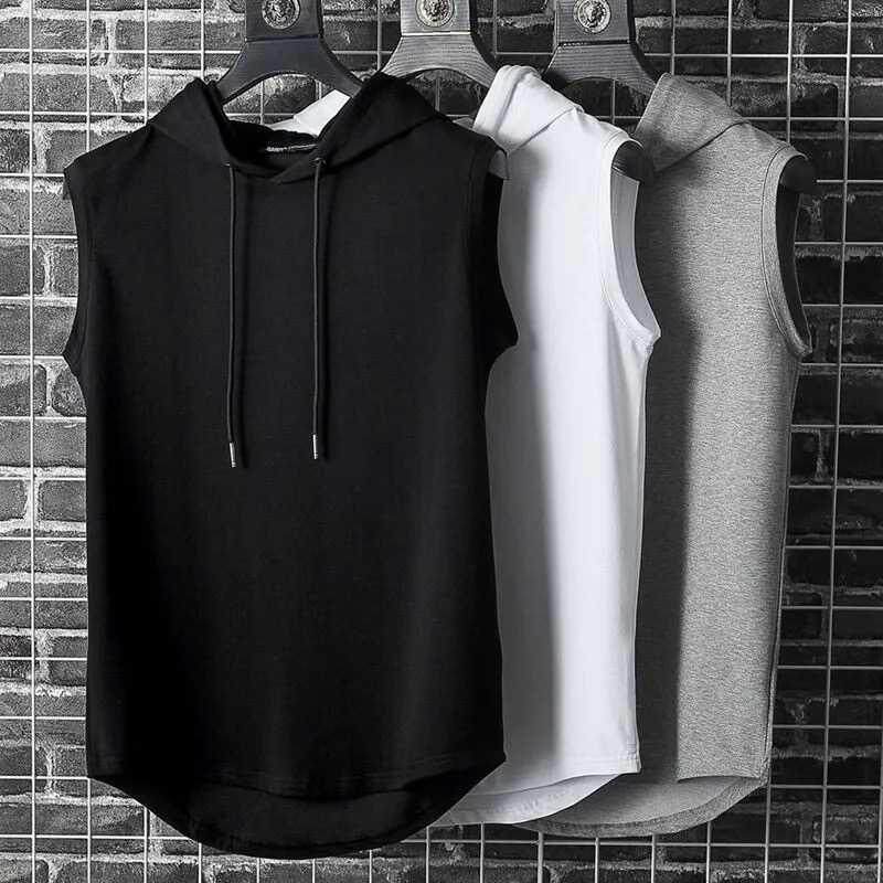 Summer Mens Muscle Hoodie Vest Sleeveless Bodybuilding Gym W