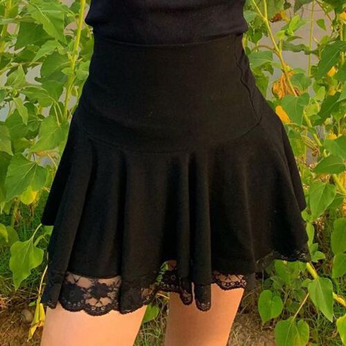 Black Goth Y2K Pleated Skirt Woman Punk Style Dark Academia