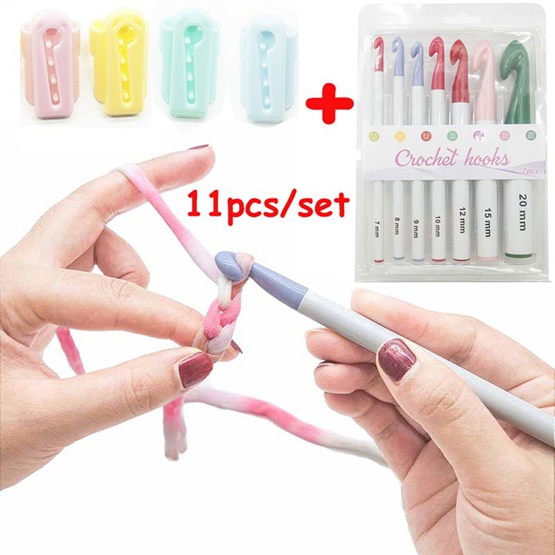 7Pcs/Set Plastic Crochet Hooks Ergonomic Design Multicolor K