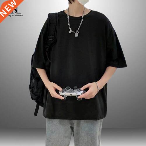 Mens Summer Solid Color Thin T-shirt New Loose Short-sleeved
