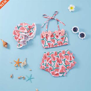 Fashion Baby Girls Swimsuit Bikini Set Watermelon Print Slee