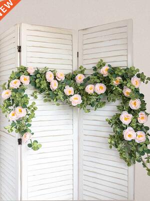 White Artificial Silk Fake Flowers Garland Peony Eucalyptus
