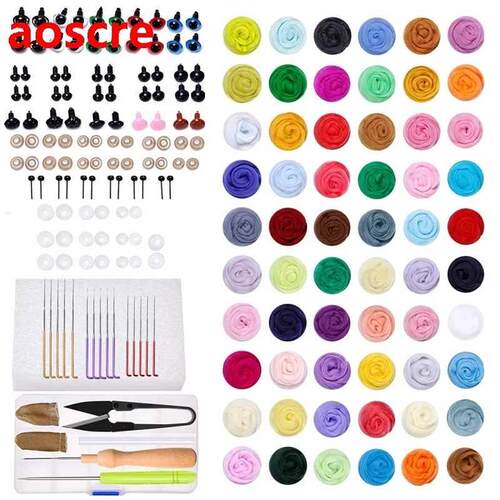 204PCS Needle Felting Kit For Beginner, 60 Colors Wool Rovin