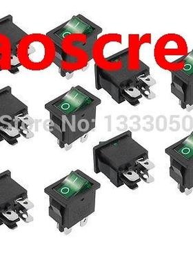 10 x AC 6A/250V 10A/125V 4 Terminal DPST Green Lamp O/F On-O