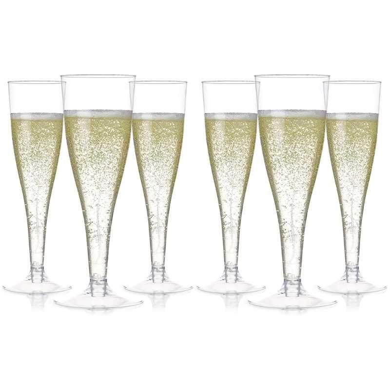 6pcs Plastic Champagne Flutes Disposable Clear Cups Toasting