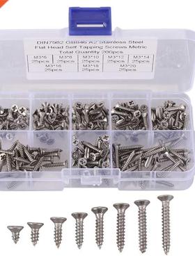 200Pcs M3 Stainless Steel Flat Head Screws Kits High Strengt