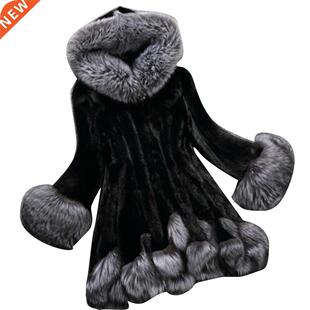 Plus Size Winter Coat Jacket Women Faux Fur Plush Long Sleev