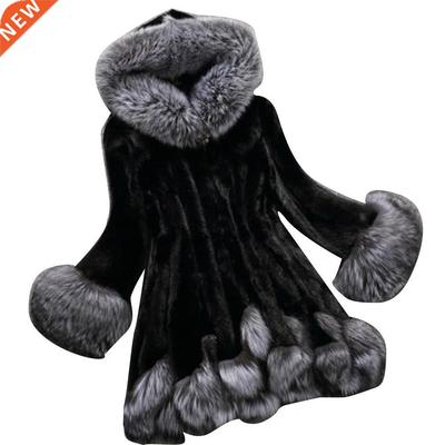 Plus Size Winter Coat Jacket Women Faux Fur Plush Long Sleev