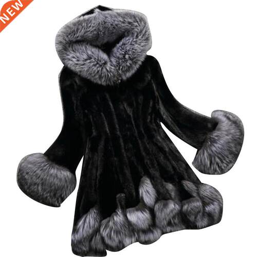Plus Size Winter Coat Jacket Women Faux Fur Plush Long Sleev