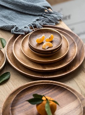 Round Solid Wood Tray Tableware Sets Trinket Dish Set Sushi