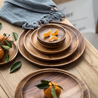 Round Solid Wood Tray Tableware Sets Trinket Dish Set Sushi
