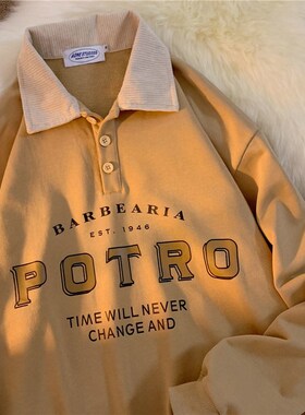 Vintage POLO Collar Letters Print Oversized Sweatshirt Women