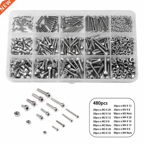 480pcs M2 M3 M4 304 Stainless Steel Cylinder Head Hex Socket