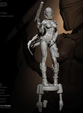 75mm Resin figure model kits Modern female soldier self-asse