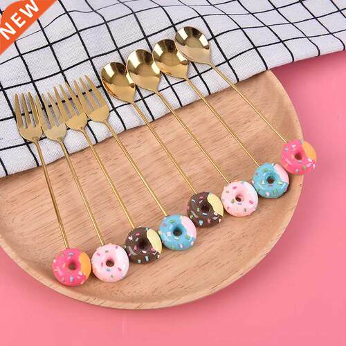 1PC Stainless Steel Mickey Doughnut Spoon Fork Cake Coffee D