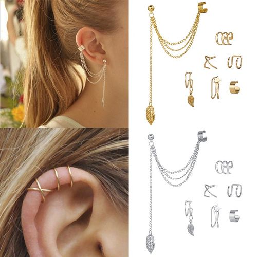 7pcs Fashion Gold Star Leaves Non-Piercing Ear Clip Earrings