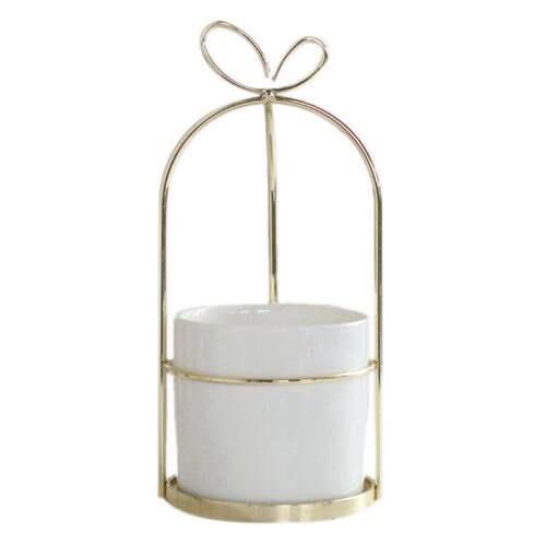 Modern Non-Porous Ceric Vase With Gold Fre White Porcela