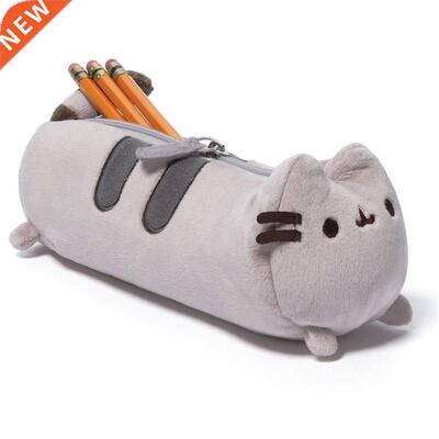 Large Capacity Cute Cat Zippered Plush Pencil Case Gray Cat