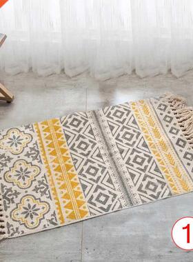 Retro Hand Woven Cotton Linen Carpet Rug Bedside Rug Geometr