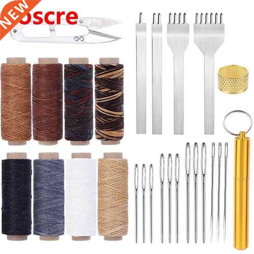 27PCS Leather Working Kit Prong Punch Large-Eye Stitching Ne