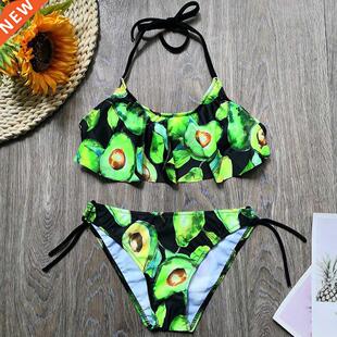 5-14 Yes Girl Swimsuit Kids Tropical Avocado Print Teenage