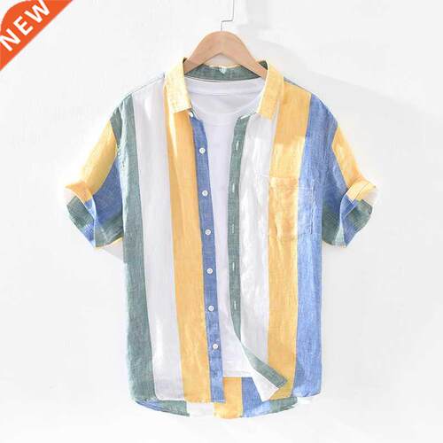 1709 Men Summer Fashion Japan Style Bright Color Striped Sho