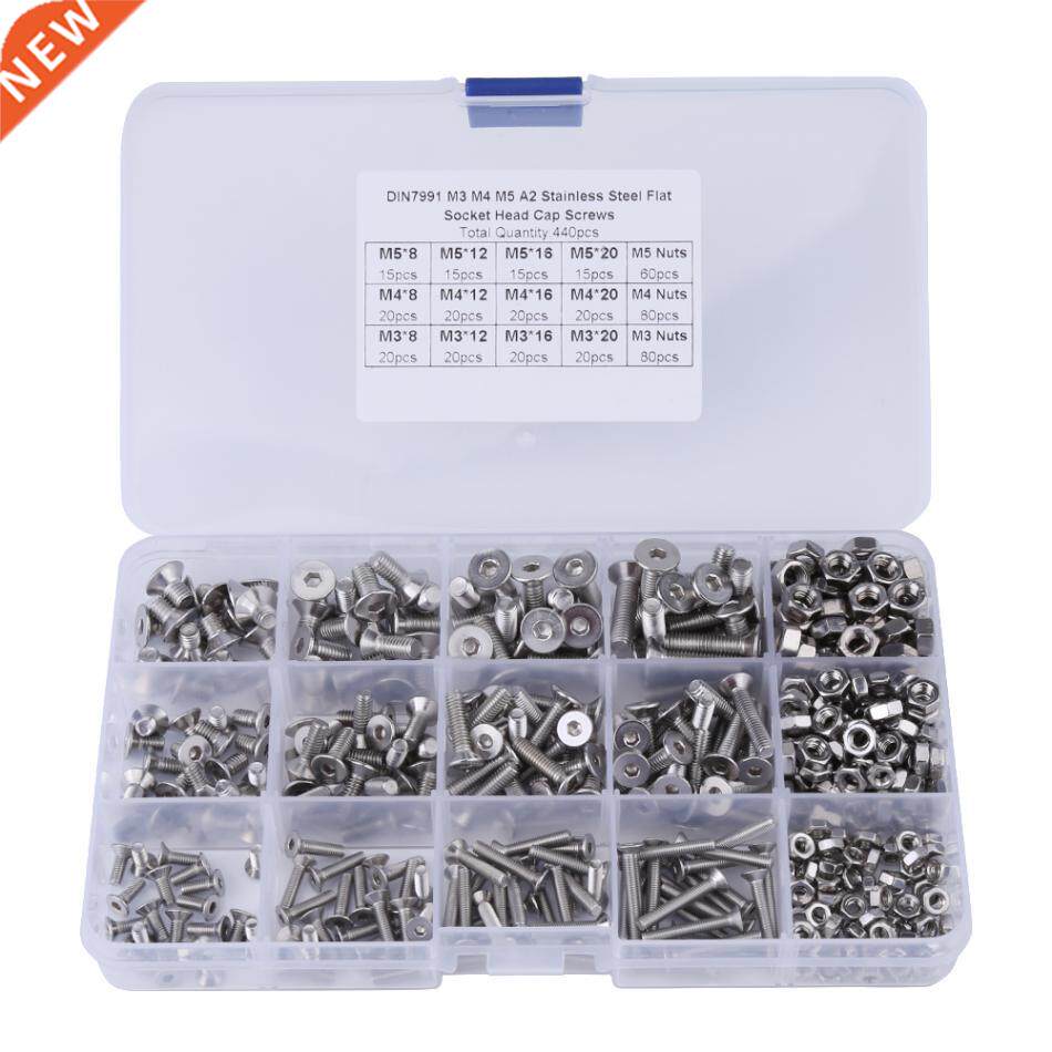 440pcs M M4 M5 Hex Socket Flat Head Screw Bolts and Nuts k