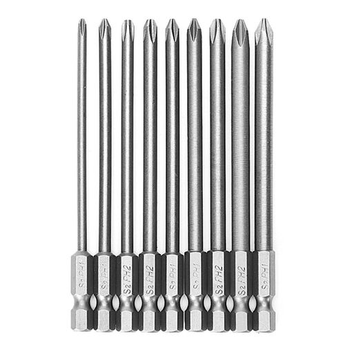 9 Pcs 1/4'' 100mm S2 Magnetic Hex Cross Head PH1 PH2 Electri