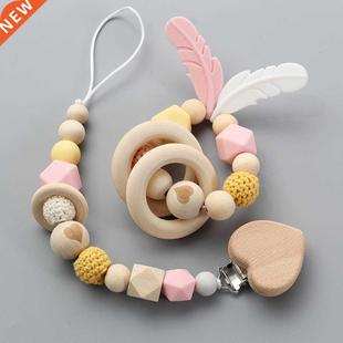 Baby Pacifier Chain Elephant Wooden Clip Geometric Crochet B