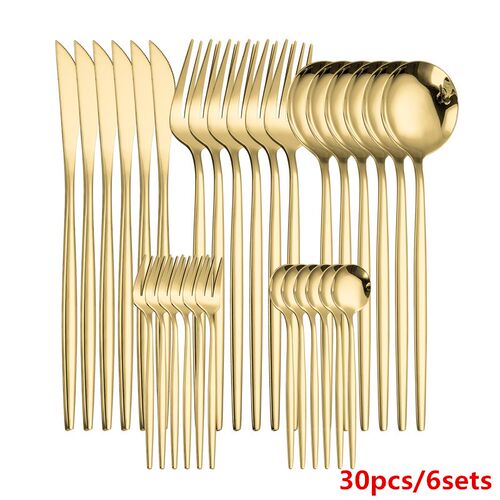 Gold Cutlery Set Stainless Steel Golden Knives Forks Spoons